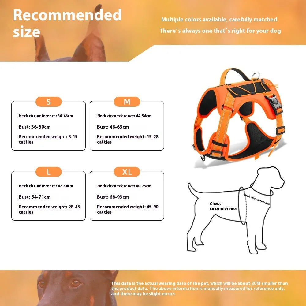 Reflective dog harness vest with explosion-proof leash attachment in multiple colour options