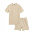 Men's apricot waffle texture short sleeve blouse and matching shorts laid flat