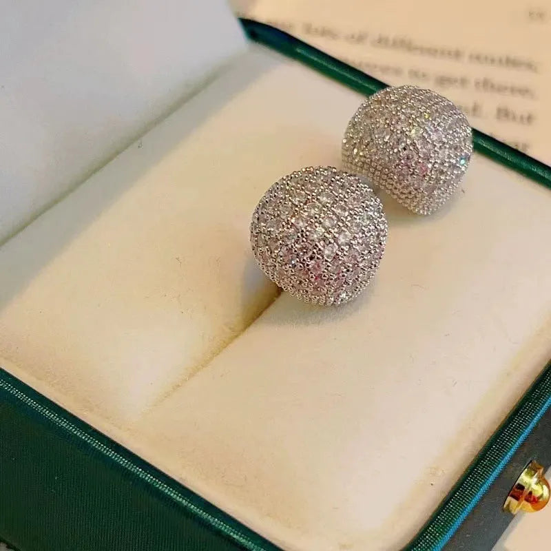 Gold and white geometric drop earrings with full diamond little golden beans design and sphere elements