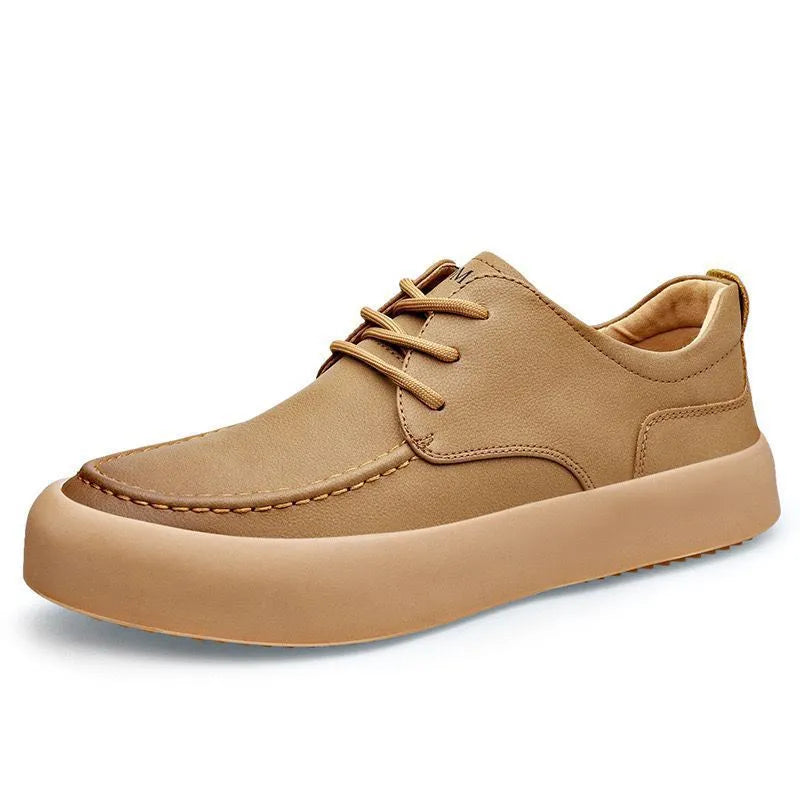 Men's brown casual lace-up shoes with round toe and flat EVA sole