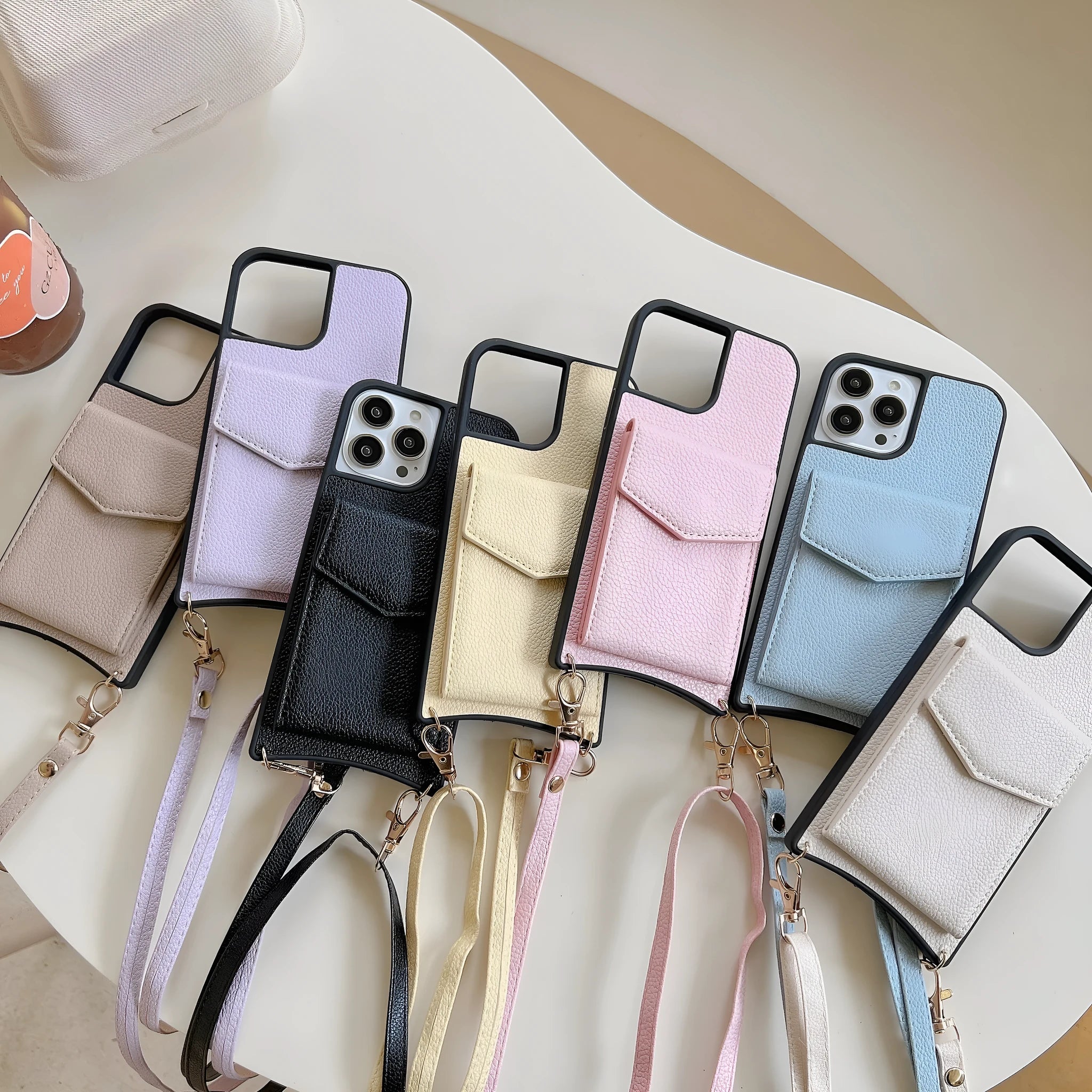 Inclined straddle fishtail plug-in TPU leather iPhone case in solid colour on a phone