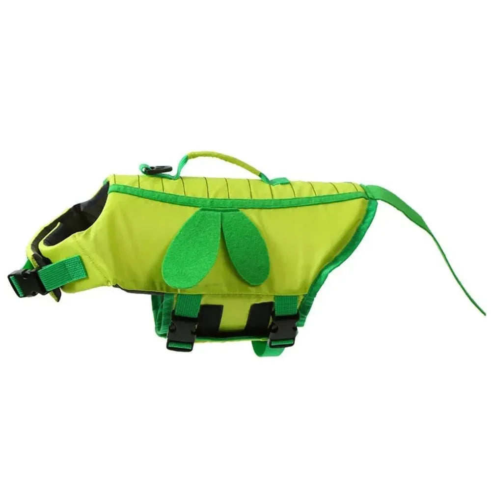 Reflective dog life vest in bright yellow with adjustable chest strap for swimming safety