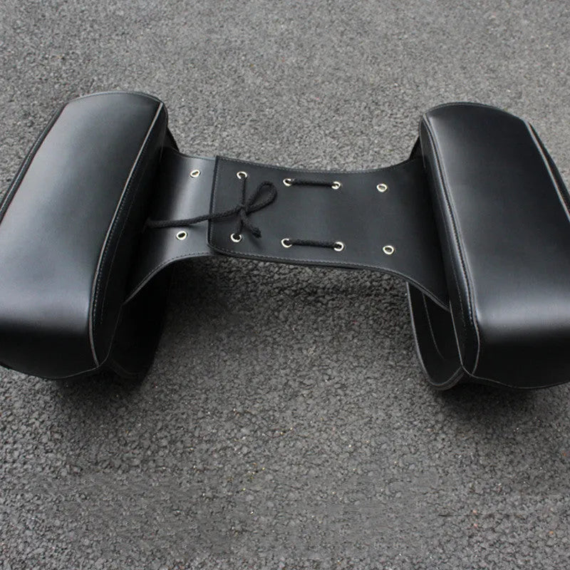 Motorcycle saddle bag retro side box in PU leather showing black and brown colour options