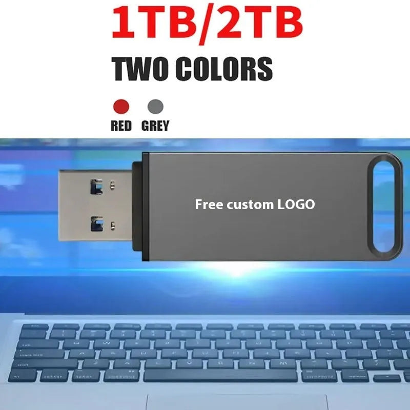 Customisable metal USB flash drive in black, red, or silver with large storage capacity options.