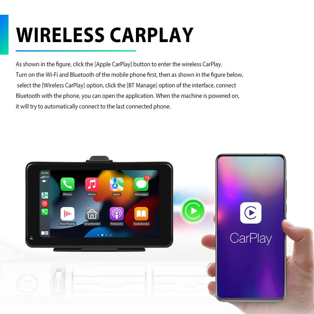 7-inch HD wired car screen player with universal suction cup and vertical mounting supports.