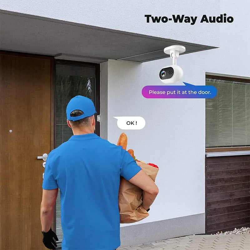 1080P HD mini WiFi camera white front view with night vision lens