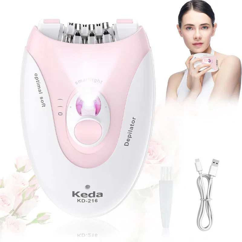 KEDA-216 colour USB electric hair removal device with cleaning brush and charger