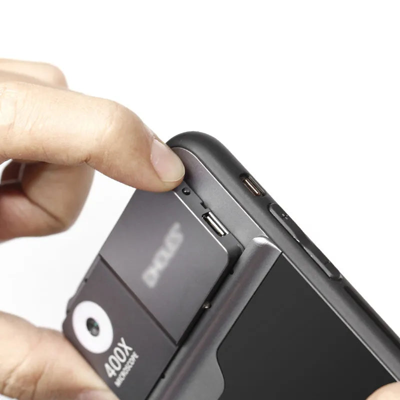 Black silver aluminium alloy and TPU mobile phone microscope lens with 400X magnification for iPhone compatibility