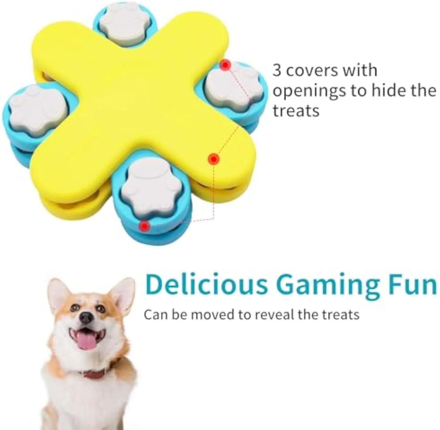 Yellow three-layer rotating dog puzzle feeder with anti-slip base for interactive feeding