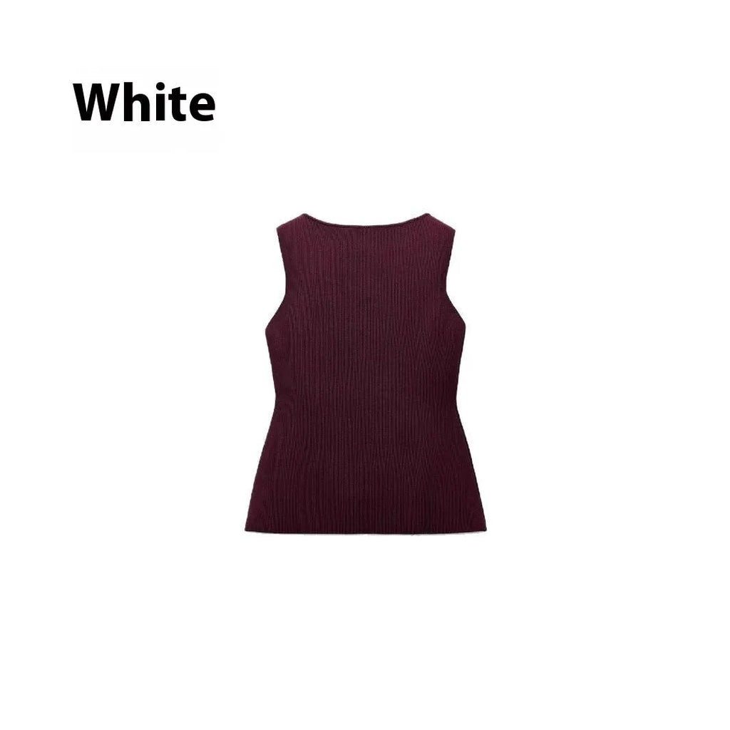 Women's dark red viscose sweater vest cardigan with gold buttons and 3D pattern, slim fit sleeveless design
