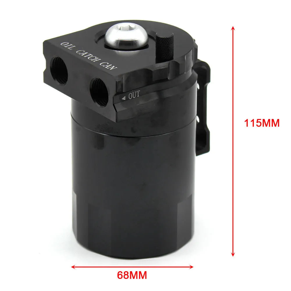Aluminium alloy engine oil breather pot with air filter in choice of black, blue, red, or silver.