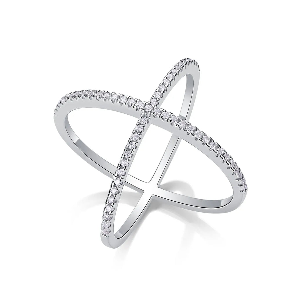 X-shaped heart moissanite wedding ring set in S925 silver with platinum plating gold colour