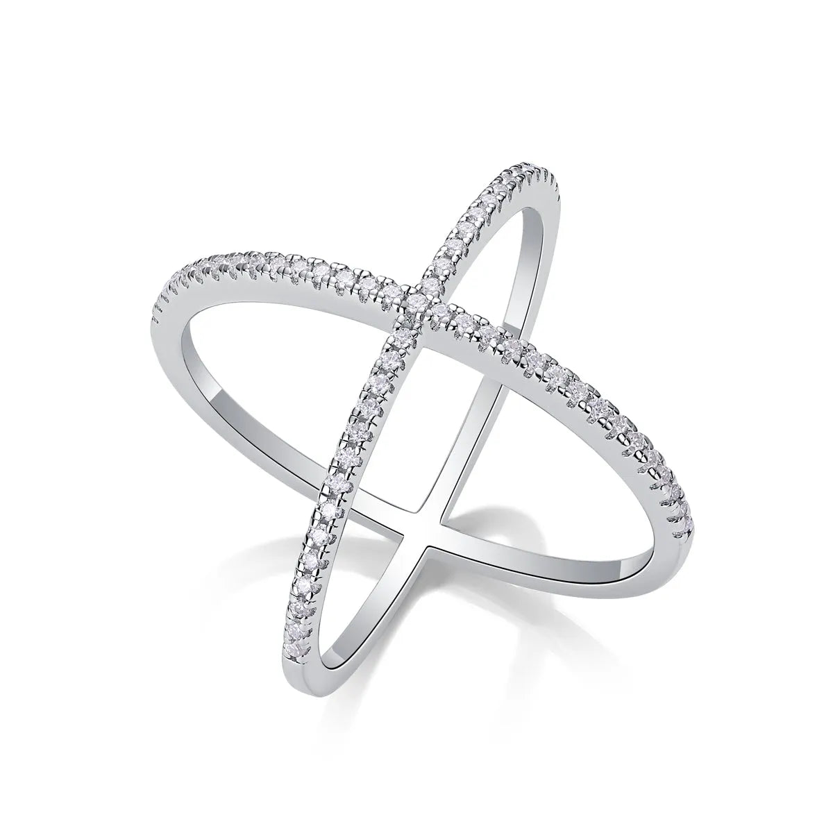 X-shaped heart moissanite wedding ring set in S925 silver with platinum plating gold colour