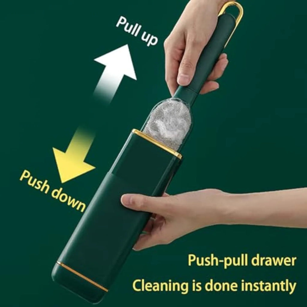 Reusable pet hair remover brush with self-cleaning storage box in blue, green or white