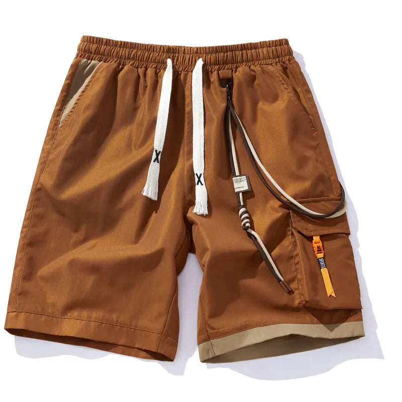 Men's plus size straight-leg cropped sports shorts in bamboo fibre fabric, shown in coffee colour