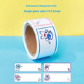 Roll of colourful cartoon name tape stickers showing dinosaur, astronaut, rabbit and girl designs