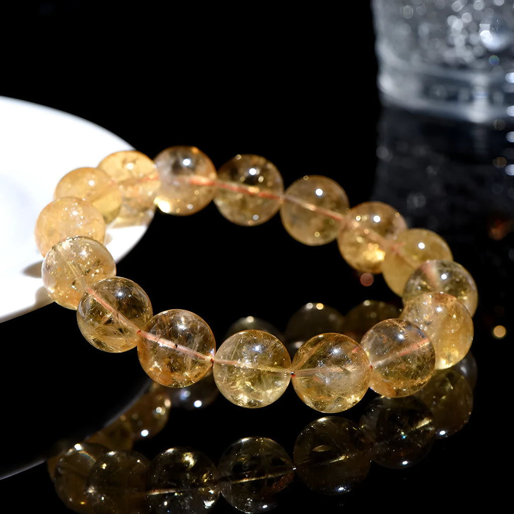 Natural yellow Asestelle citrine bracelet with geometric beads in multiple sizes