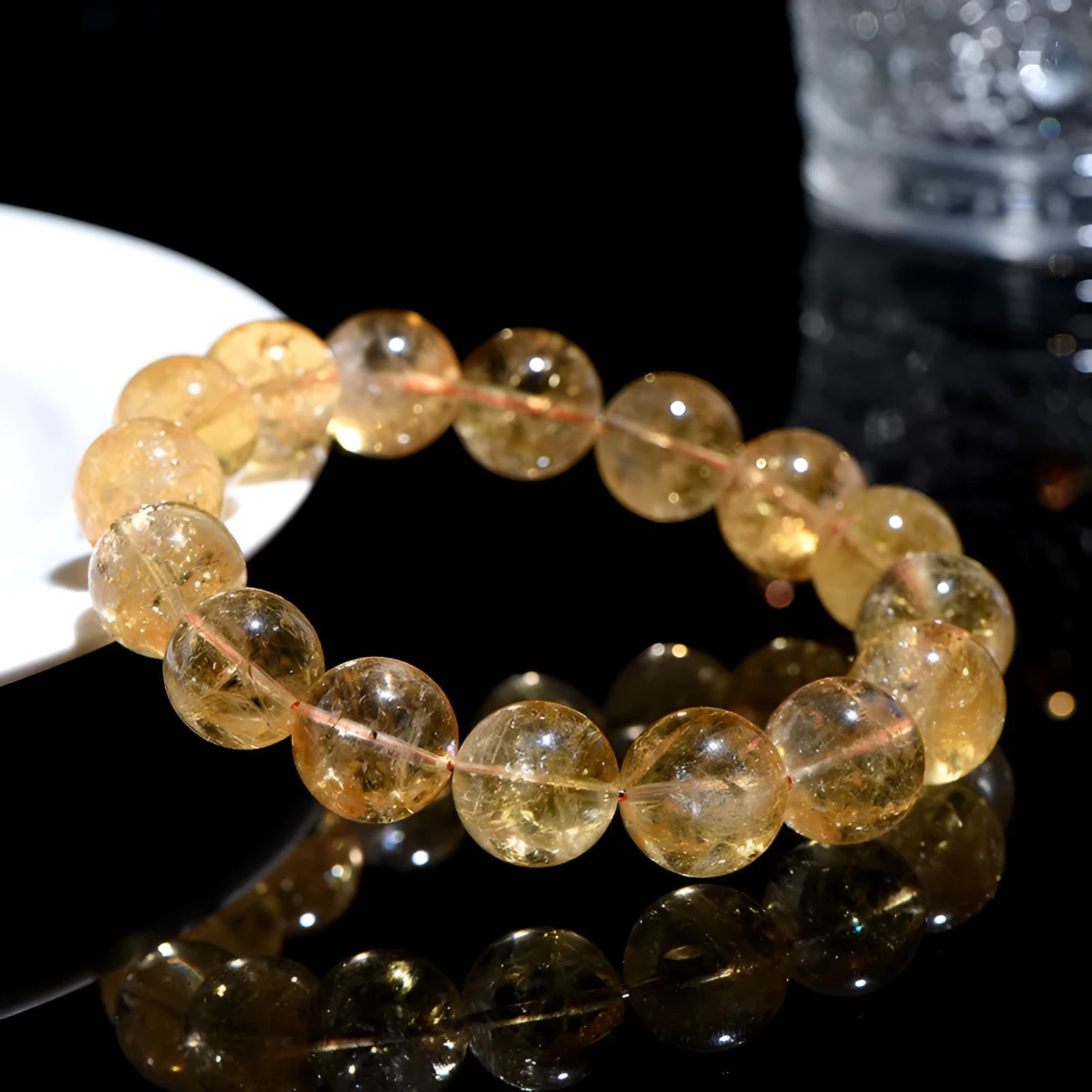 Natural yellow Asestelle citrine bracelet with geometric beads in multiple sizes
