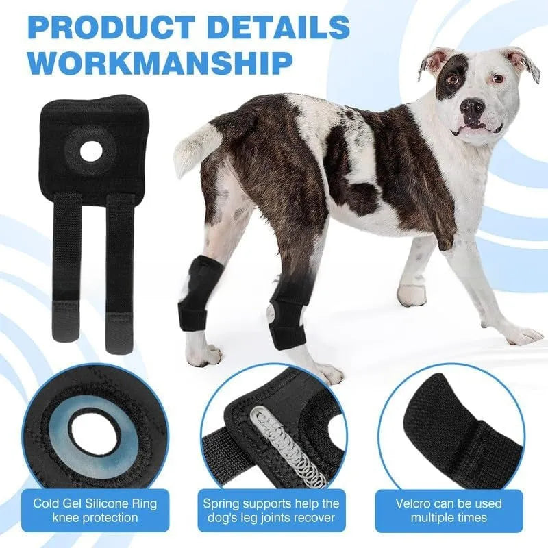 Black polyester dog leg guard for ACL and joint support, sizes L M XL.