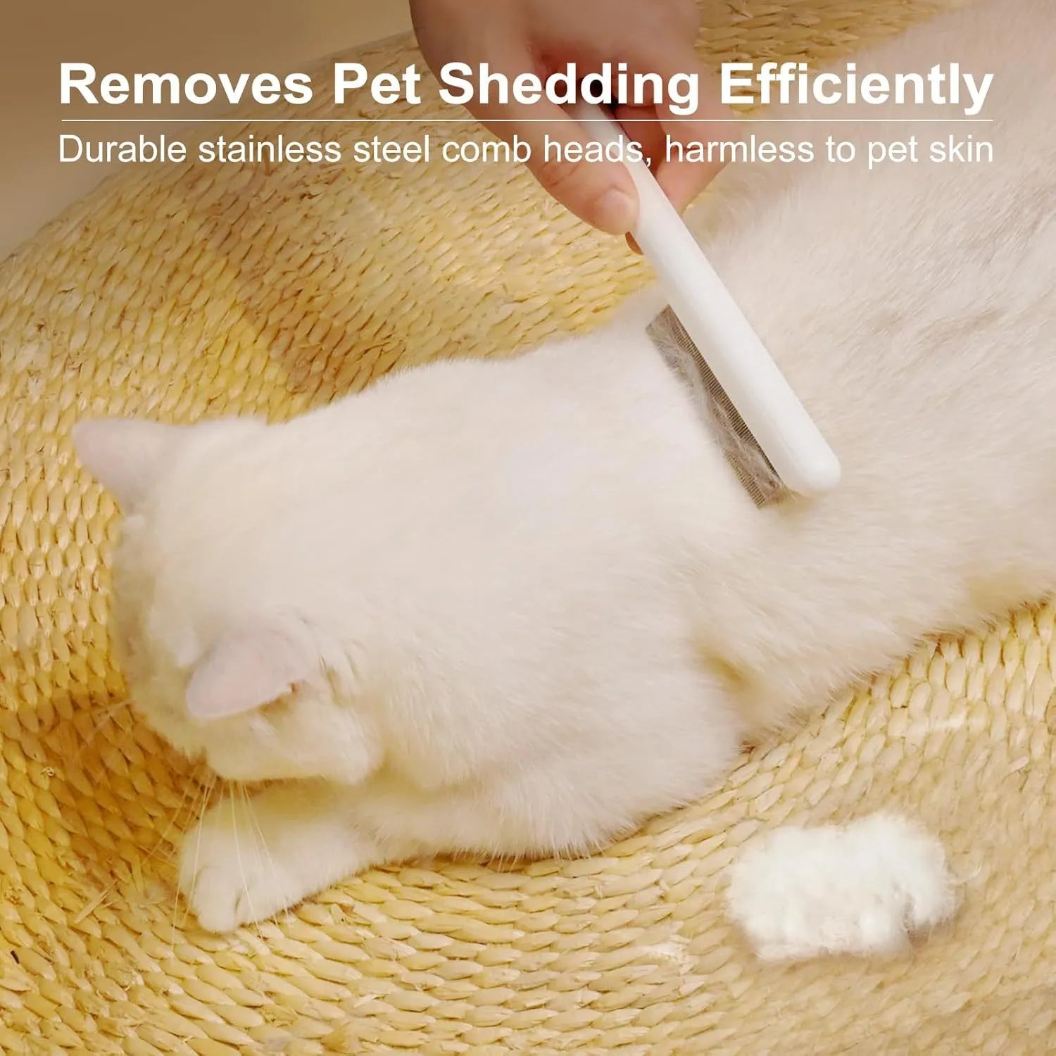 Green stainless steel cat comb with rounded teeth for pet grooming and flea removal