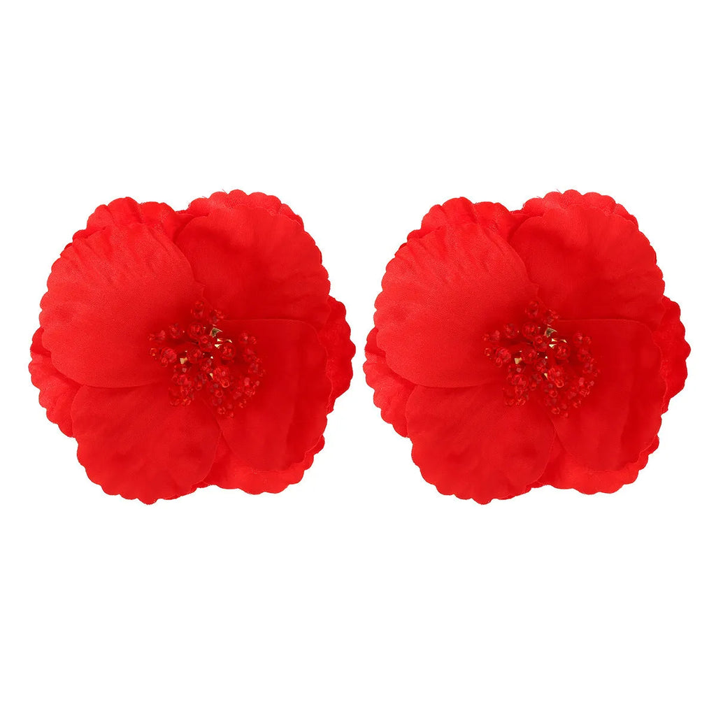 Handmade earrings exaggerated flower shape red steel needle European style women