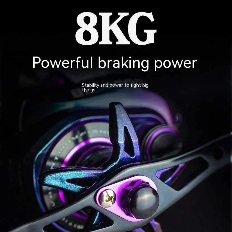 BM2000 fishing reel with water drop design and magnetic brake system, showing left-hand and right-hand model options.