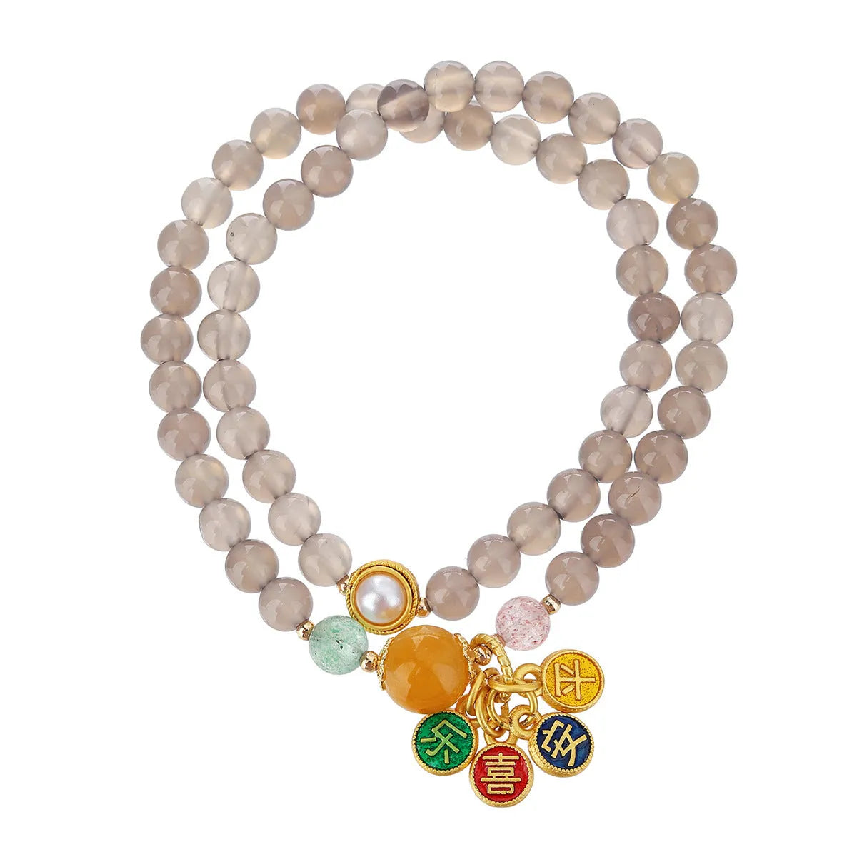 Women's two-circle bracelet made with natural gray agate beads in a retro style.