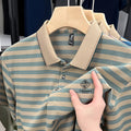 Men's striped casual polo shirt with mosaic pattern in lightweight polyester fabric