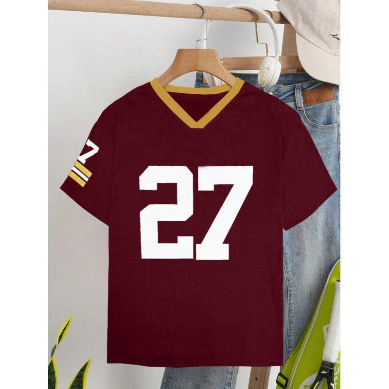 Loose fit cotton T-shirt with digital letter print in red or green colours