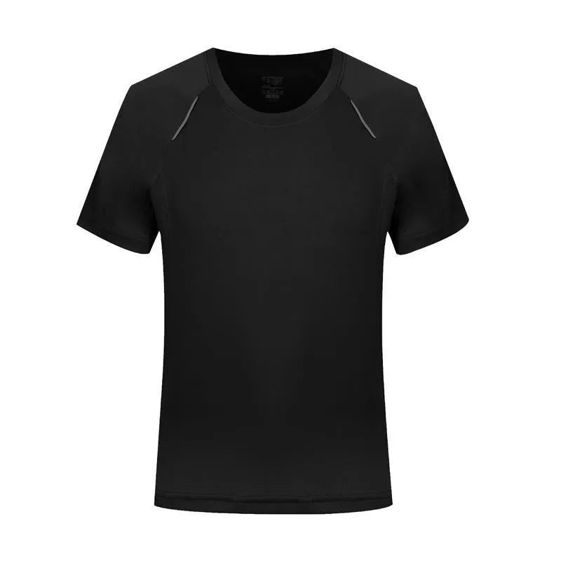 Slim fit quick-dry T-shirt in solid colours on a hanger, showing round neck and short sleeve design.