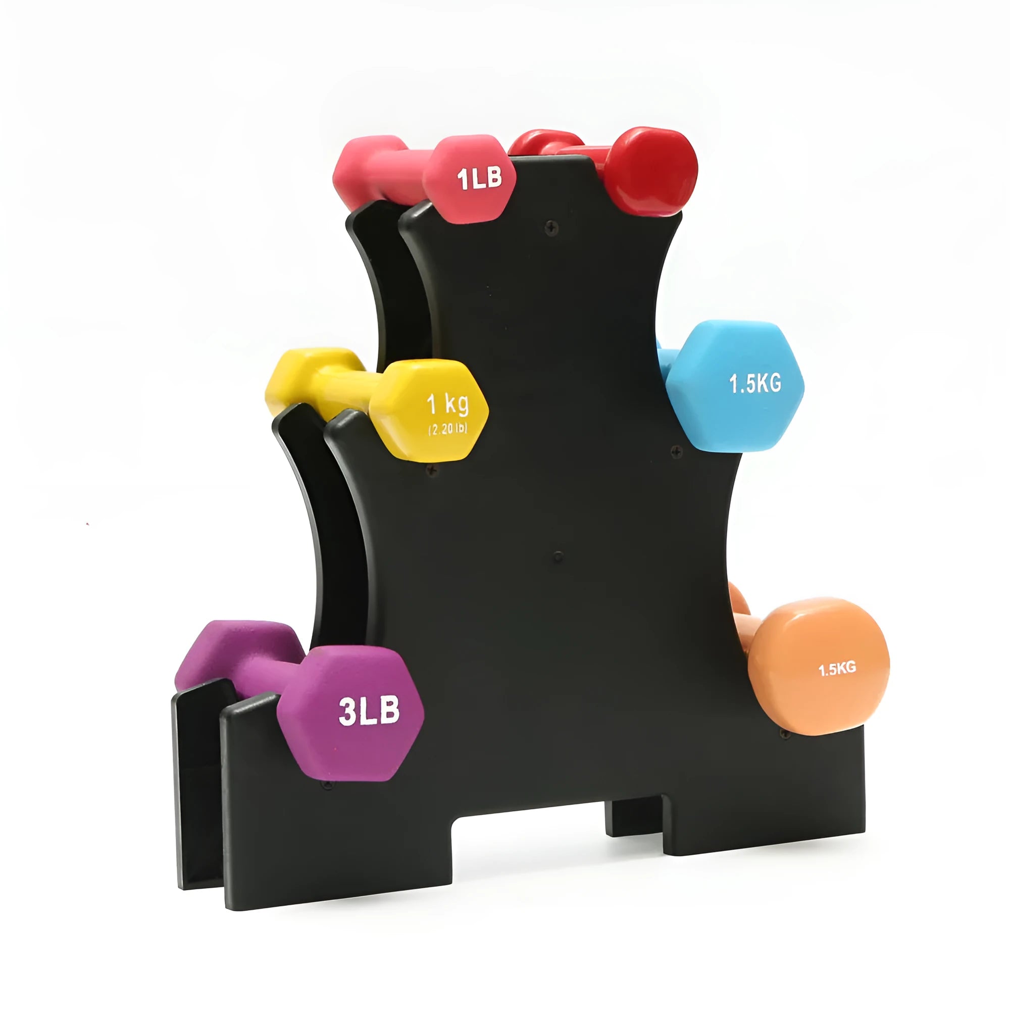 PVC dumbbell rack with removable wall bracket for home gym storage