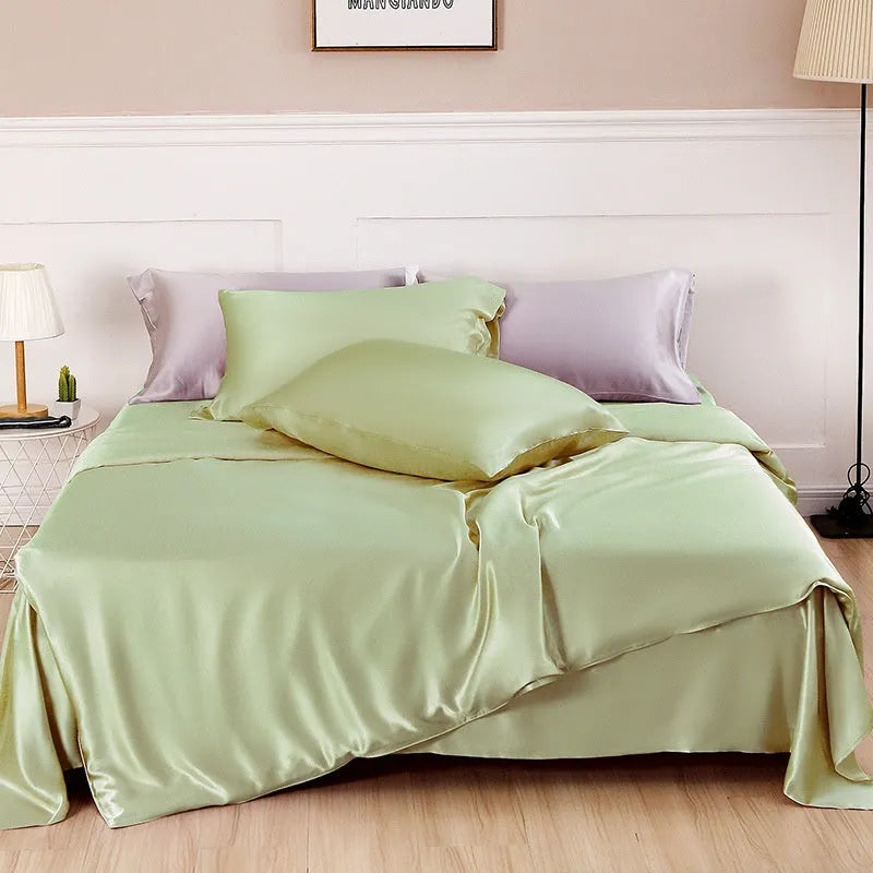 Solid colour silk duvet cover in lotus pink showing double-sided plain weave fabric