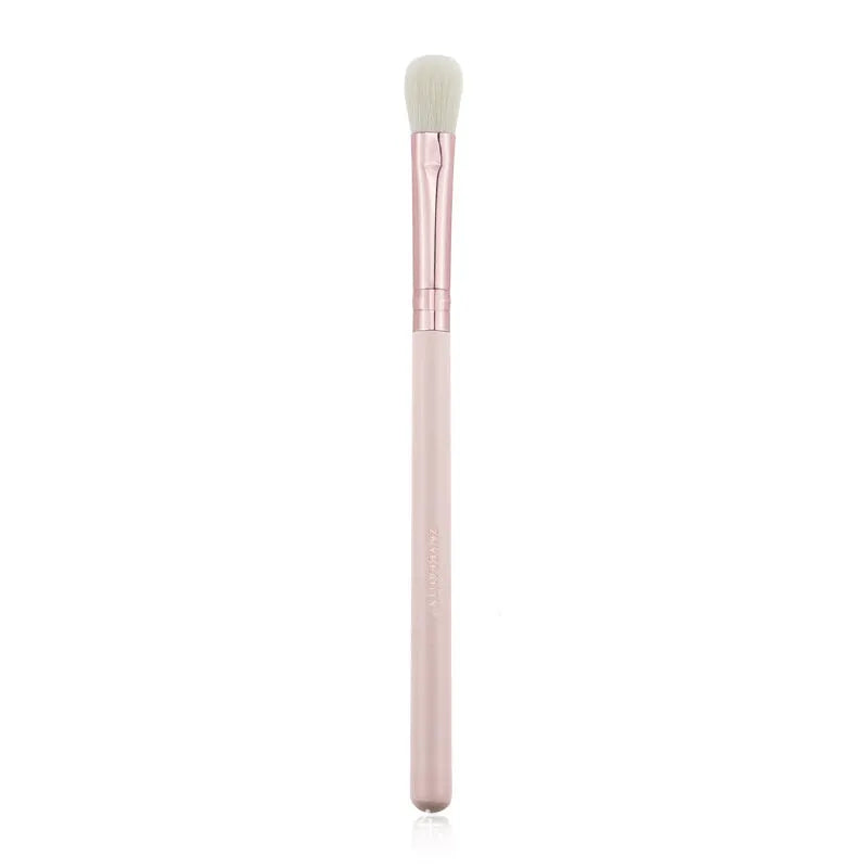 26 pink makeup brushes with wooden handles arranged in PU storage bag
