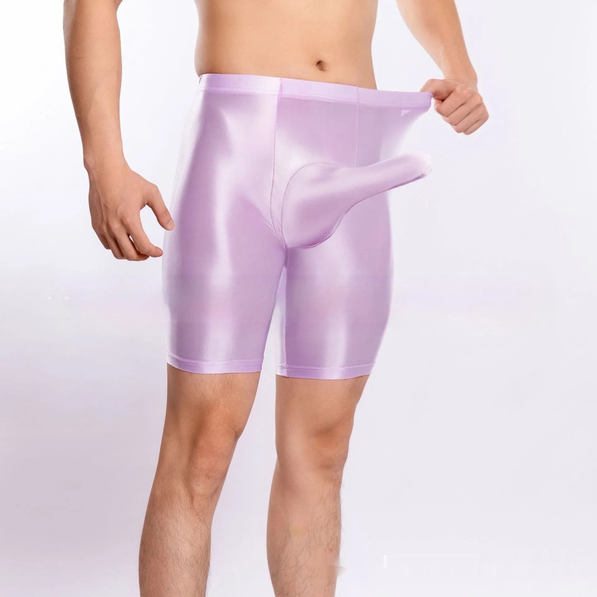 Men's shiny silky nylon sports shorts in multiple colours including fluorescent green