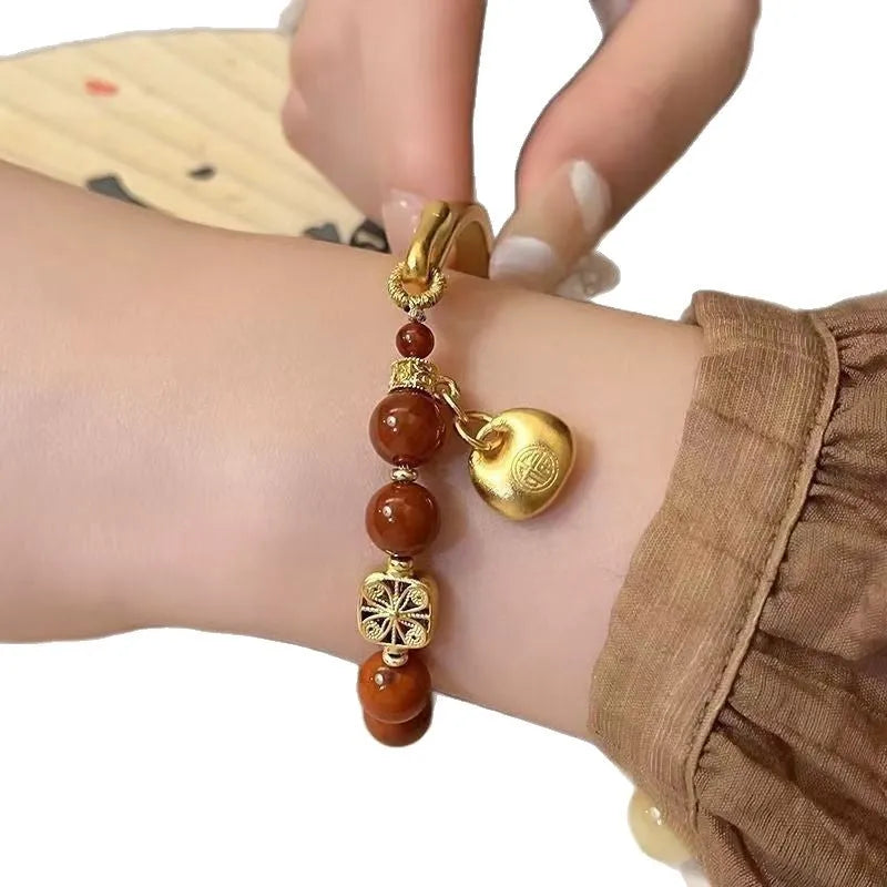Golden South Red agate character ingot antique bracelet for women