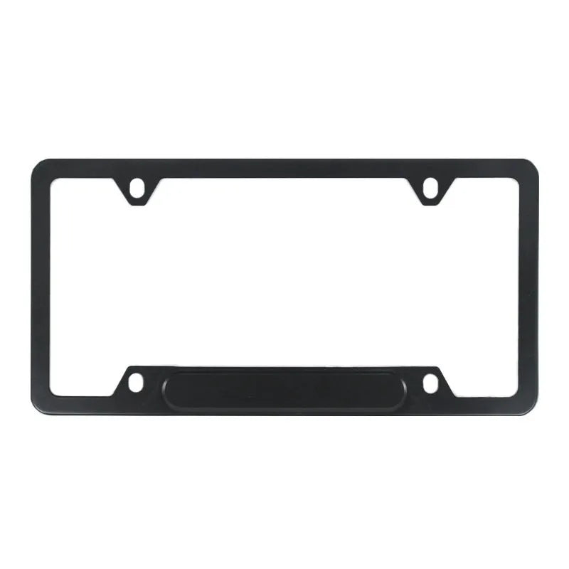Aluminium alloy licence plate frame for American cars in black and silver oxide colours showing three hole pattern options