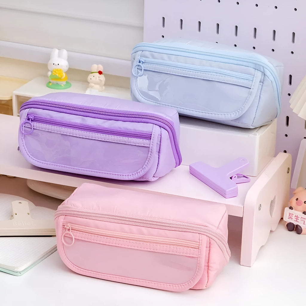 Korean-style canvas pencil case with ten-layer flip design in six colour options
