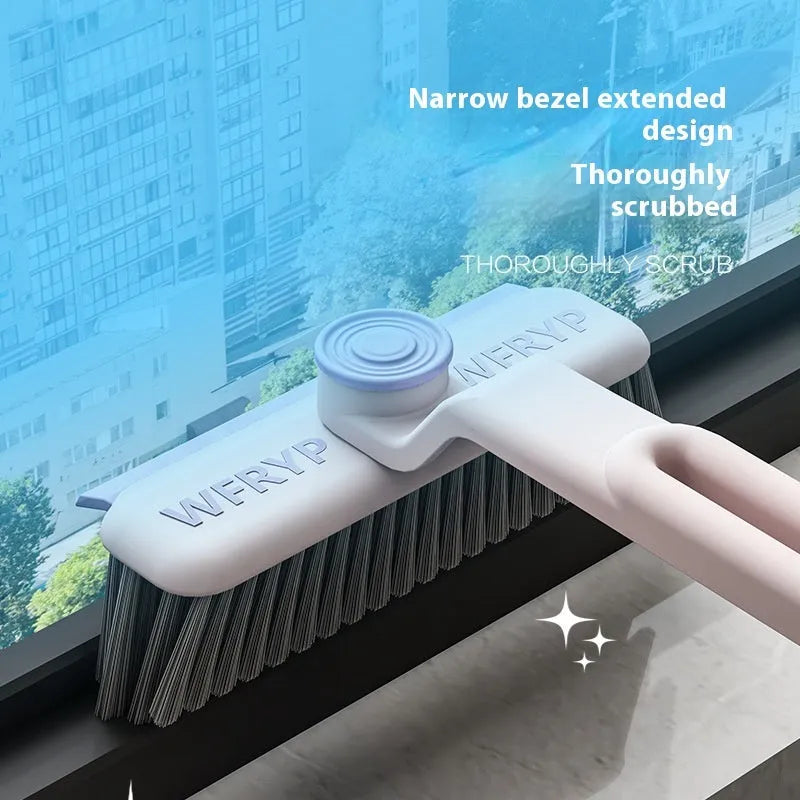 Plastic corner floor cleaning brush with clip for bathroom and toilet use in white and green colour
