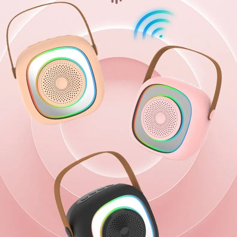Wireless karaoke microphone with Bluetooth speaker in black double wheat colour with RGB lighting effects