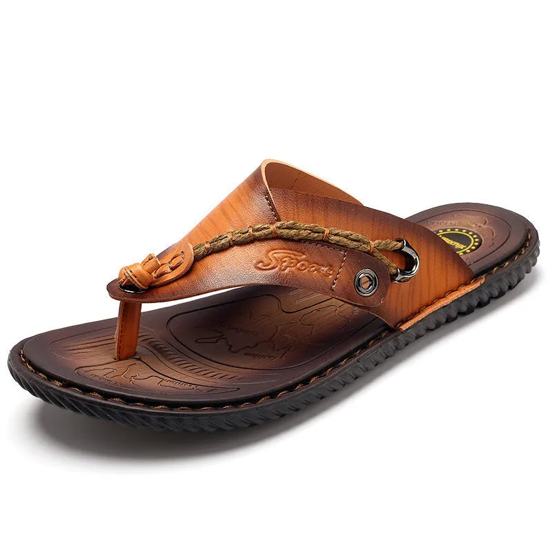Men's casual non-slip slippers in PU leather, shown in black, blue, khaki, and light brown colours.