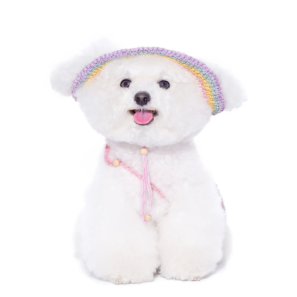 Dog woven sun hat in 100% paper casual style for small breeds summer use