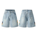 Retro loose-fit workwear shorts in washed cotton cloth, shown in gray colour