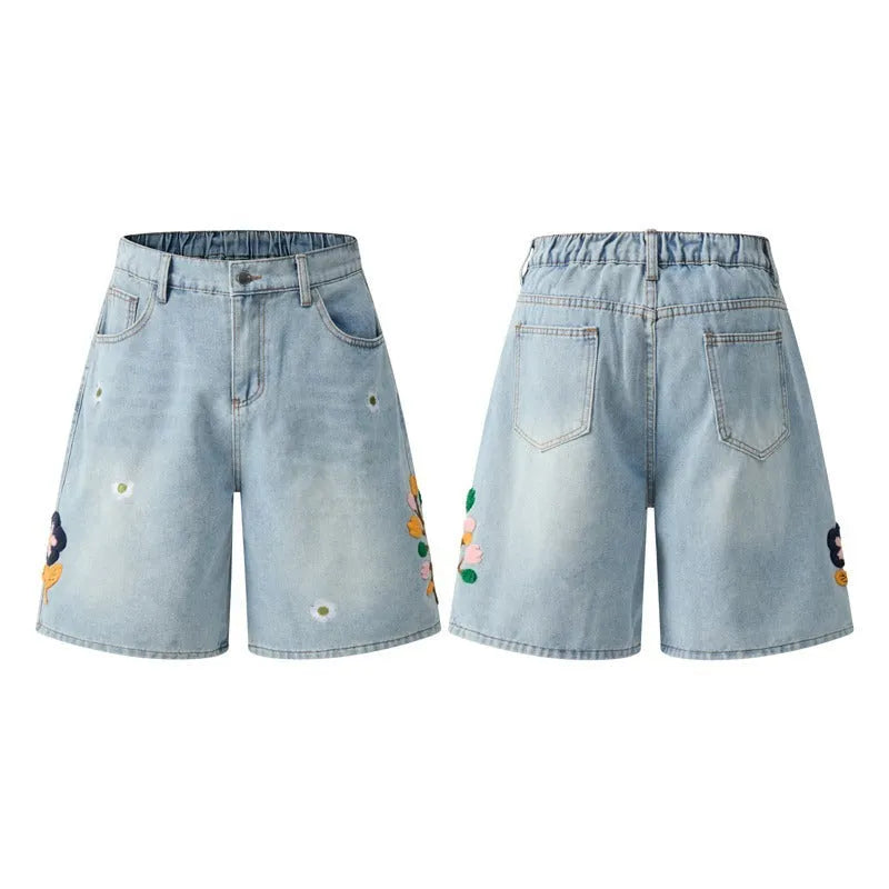 Retro loose-fit workwear shorts in washed cotton cloth, shown in gray colour