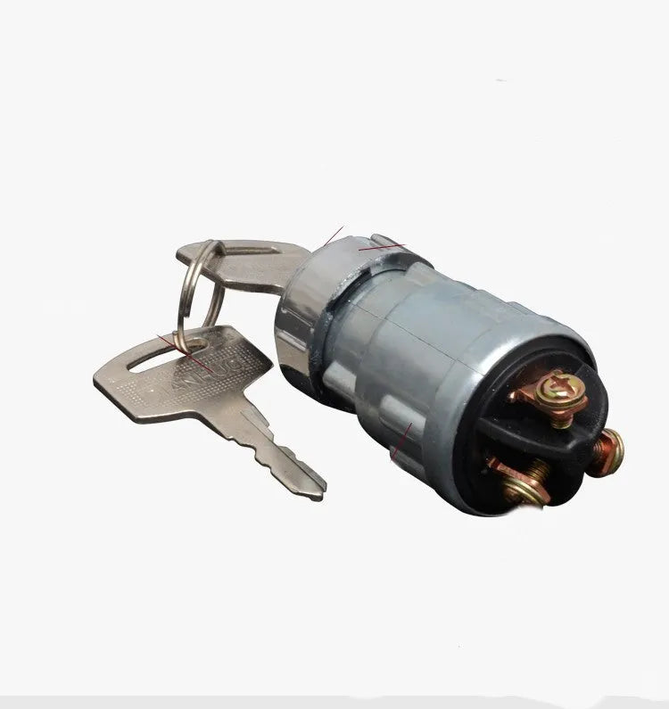 Copper ignition lock switch with key for trucks and forklifts, JK423 model.