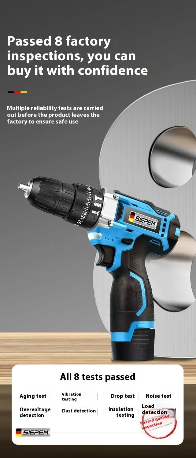 12V two-speed pistol grip electric drill driver with plastic storage case