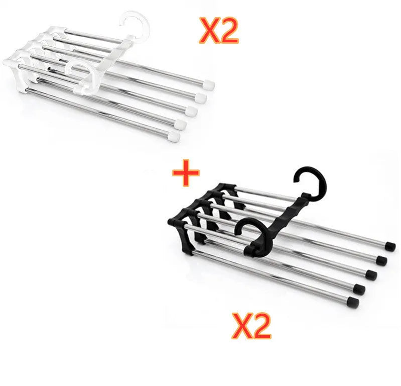 Black stainless steel 5-in-1 multi-functional clothes hanger with five detachable booms