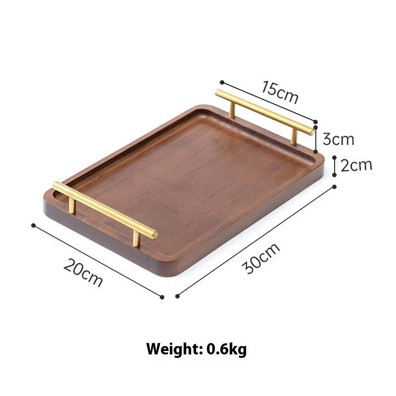 Brown handled bamboo barbecue tray square serving plate on table