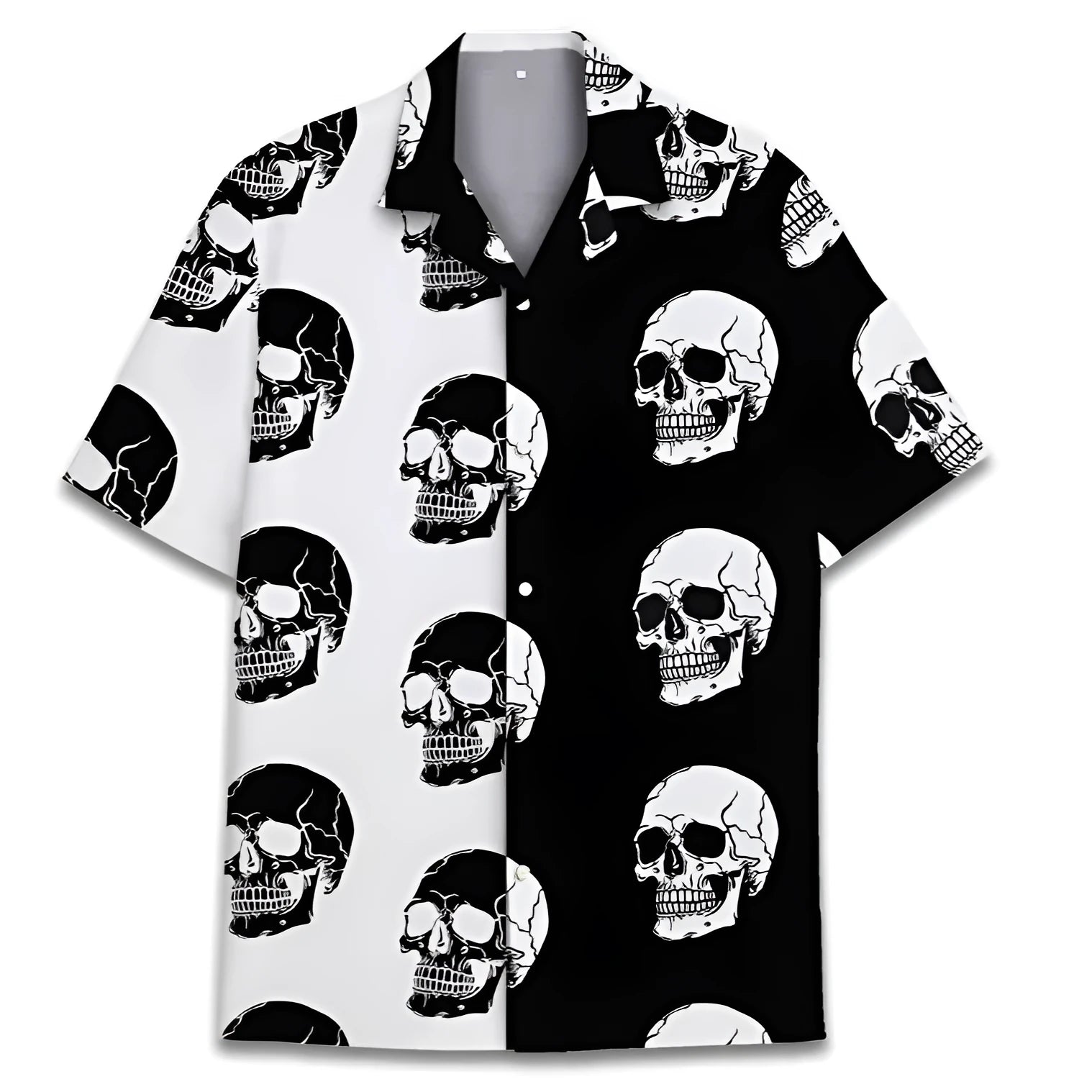 Men's Cuban collar summer shirt in digital print polyester fabric, short sleeve button-up style