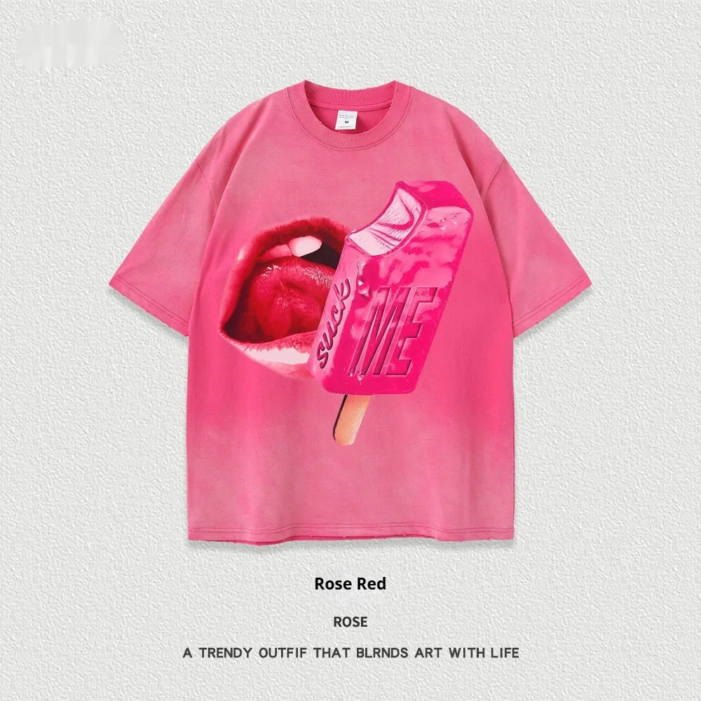 Street heavy washed short-sleeved cotton t-shirt in loose fit, shown in multiple colours.