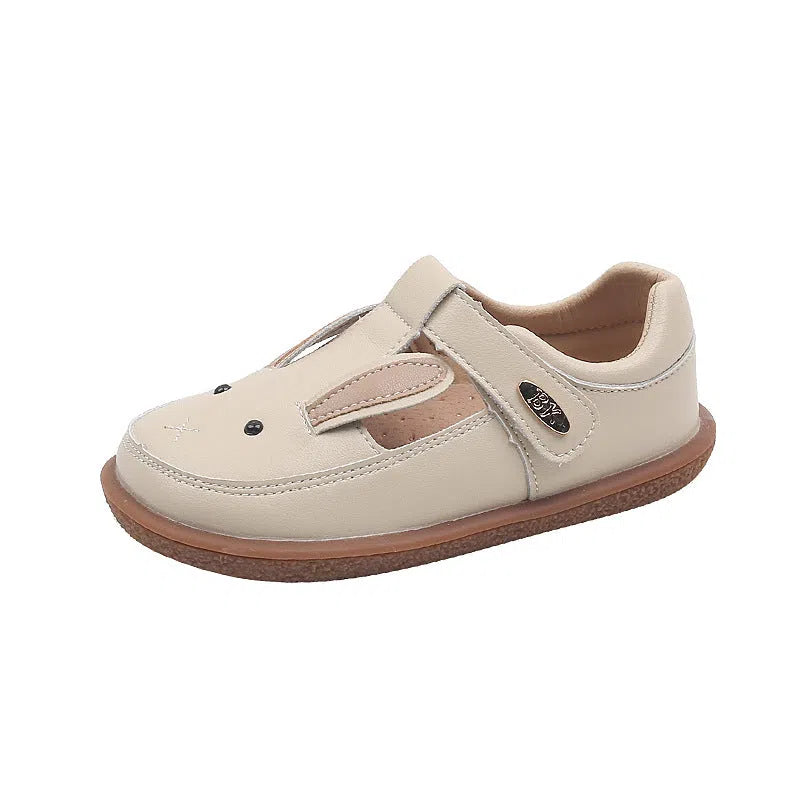 Children's small leather shoes non-slip soft bottom girl princess cartoon, pink or ivory white, low-top, Velcro fastening